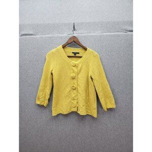 Retro Yellow Boden Knit Cardigan With Button Closure & 3/4 Sleeves